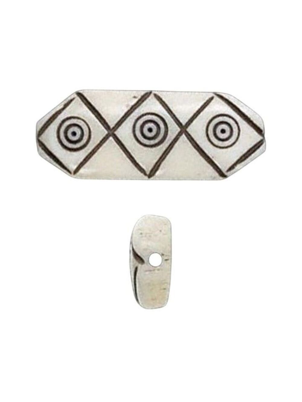 India Tribal Carved Circles & Diamonds Cream Black Yak Bone 30mm Pendant Bead